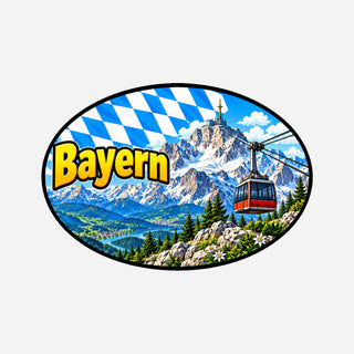 Bayern Landcode Sticker Alpen – Berglandschap, Kabelbaan en Bergmeer