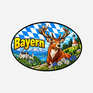 Bayern Landcode Sticker Alpen – Edelhert, Bloemenweide en Berglandschap