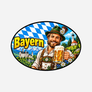 Bayern Landcode Sticker Beierse Traditie – Bierpul, Klederdracht en Alpen