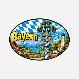 Bayern Landcode Sticker Traditie – Meiboom, Kerk en Alpendorp