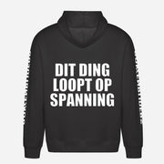 Dit Ding Loopt Op Spanning Hoodie – achterkant met grote rugprint