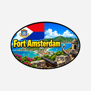 Fort Amsterdam Landcode Sticker voor Auto, Motor, Camper & Caravan – fort, kustlijn en baai