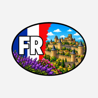 FR Landcode Sticker voor Auto, Motor, Camper & Caravan – Carcassonne, middeleeuwse vesting en vestingtorens