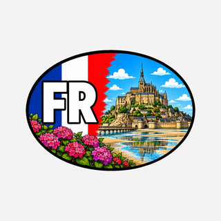 FR Landcode Sticker voor Auto, Motor, Camper & Caravan – Mont-Saint-Michel, abdij en getijdenvlakte