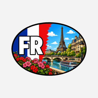 FR Landcode Sticker voor Auto, Motor, Camper & Caravan – Parijs, Eiffeltoren en Seine