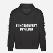 Functioneert Op Geluk Hoodie – achterkant met grote rugprint