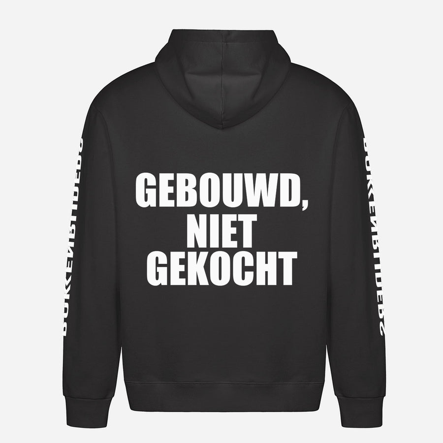 Gebouwd, Niet Gekocht Hoodie – achterkant met grote rugprint