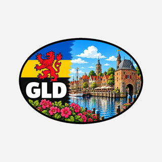 GLD Plaatssticker Harderwijk – Vischpoort, haven en stadssilhouet
