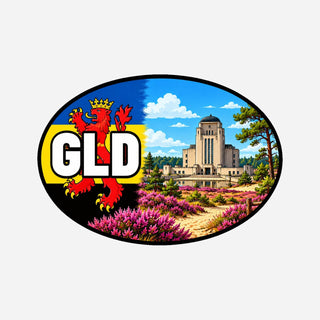 GLD Plaatssticker Radio Kootwijk – zendgebouw, heide en dennenbos