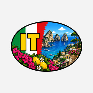 IT Landcode Sticker voor Auto, Motor, Camper & Caravan – Capri, Faraglioni-rotsformaties en blauwe zee