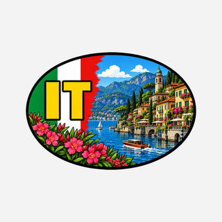 IT Landcode Sticker voor Auto, Motor, Camper & Caravan – Comomeer, dorp aan het water en bergen