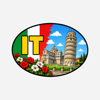 IT Landcode Sticker voor Auto, Motor, Camper & Caravan – Pisa, Scheve Toren van Pisa en kathedraal