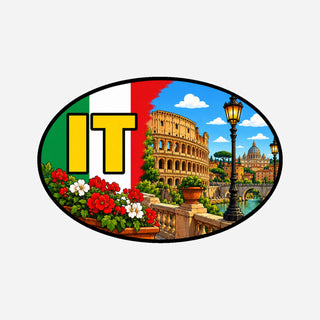IT Landcode Sticker voor Auto, Motor, Camper & Caravan – Rome, Colosseum en klassieke straatlantaarn