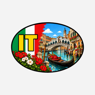 IT Landcode Sticker voor Auto, Motor, Camper & Caravan – Venetië, Rialtobrug en gondel