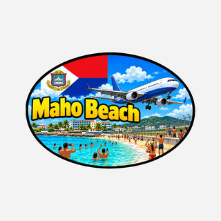 Maho Beach Landcode Sticker voor Auto, Motor, Camper & Caravan – vliegtuig, strand en zee