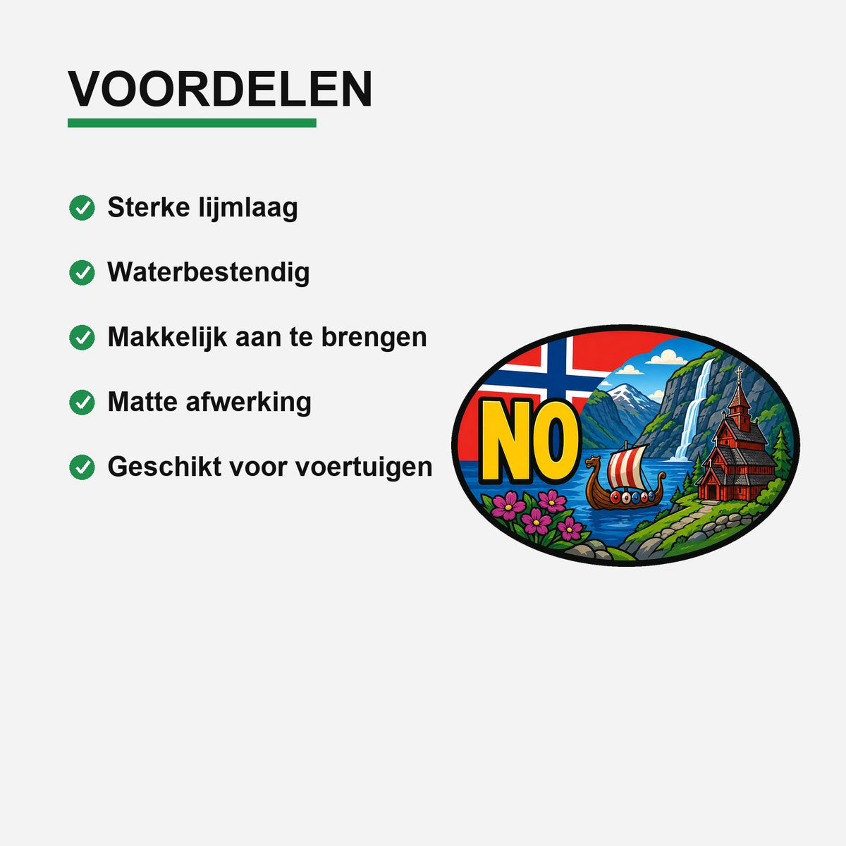 NO Landcode Sticker Noorwegen – Noorse fjorden – gebruiksvoorbeeld