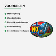 NO Landcode Sticker Noorwegen – Noorse fjorden – gebruiksvoorbeeld
