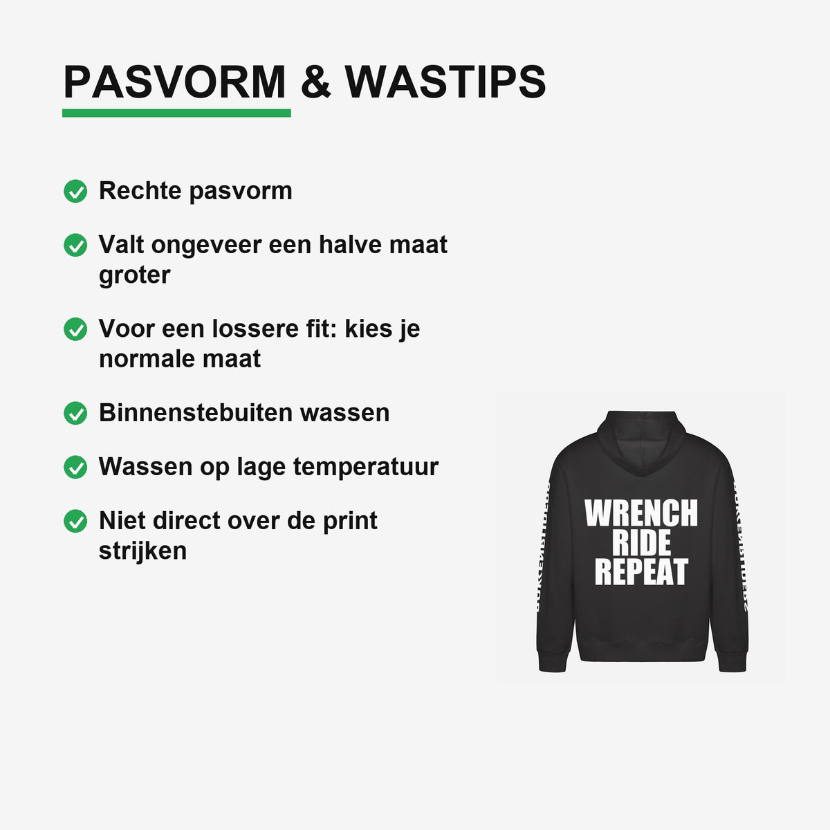 Wrench Ride Repeat Hoodie – materiaal van dichtbij